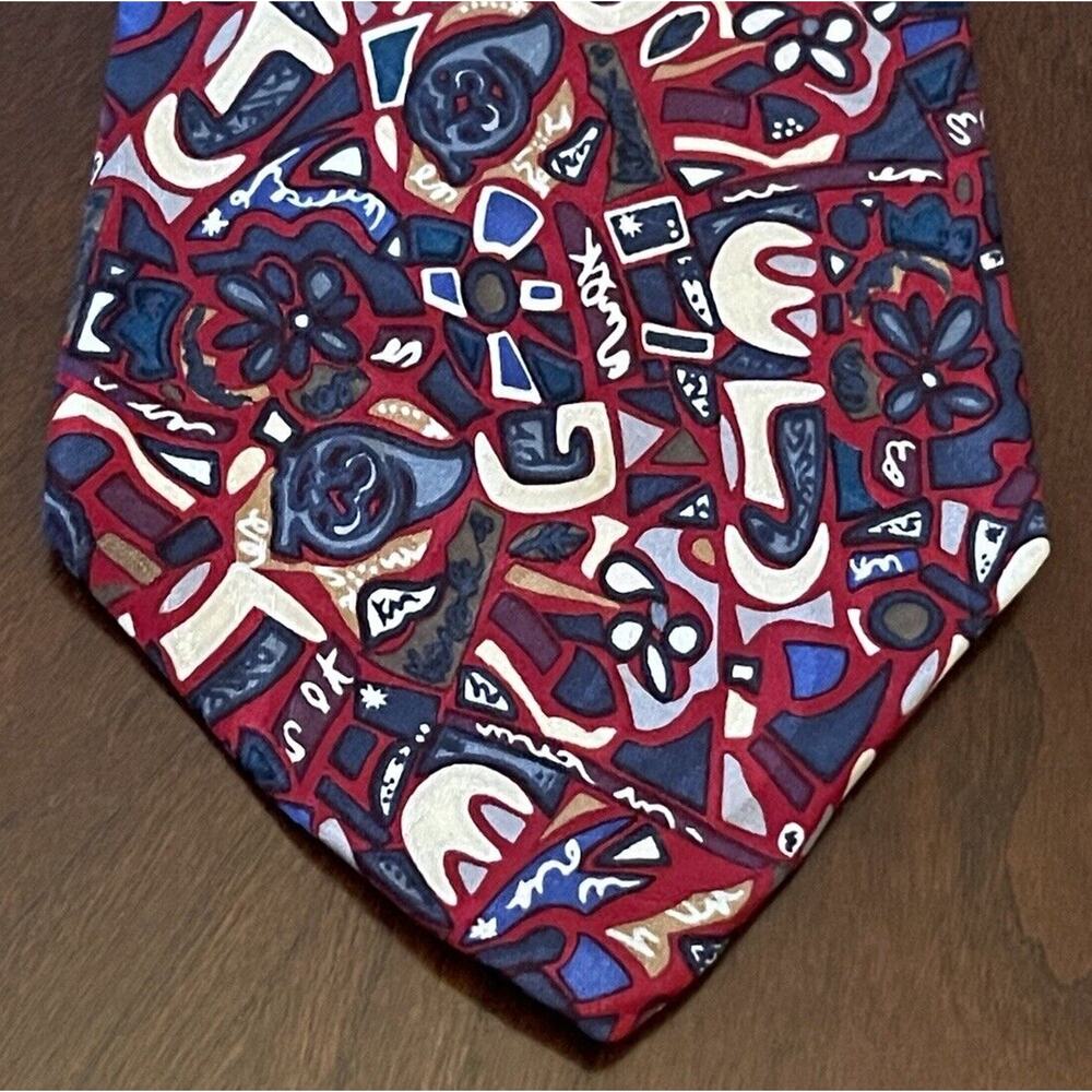 Via Venetto Red Blue Hand Made 100% Silk Men’s Neck Tie